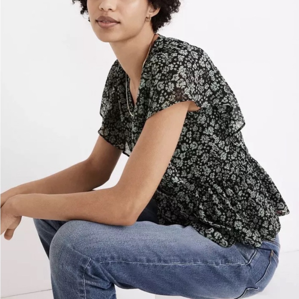 Madewell Georgette Ruffle Sleeve blouse NWT Sz L